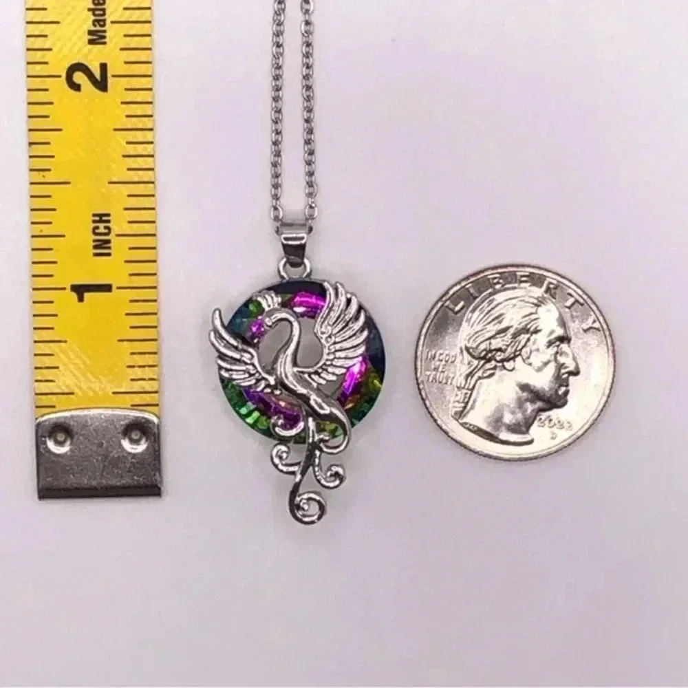 Gorgeous Rainbow Crystal Mystic Phoenix Rebirth Stainless Steel Necklace New NWT - Picture 3 of 3